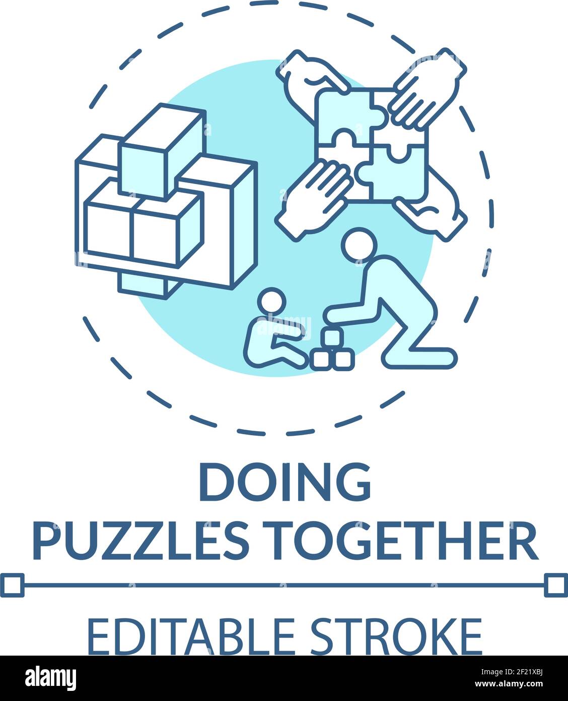 Doing puzzles together concept icon Stock Vector