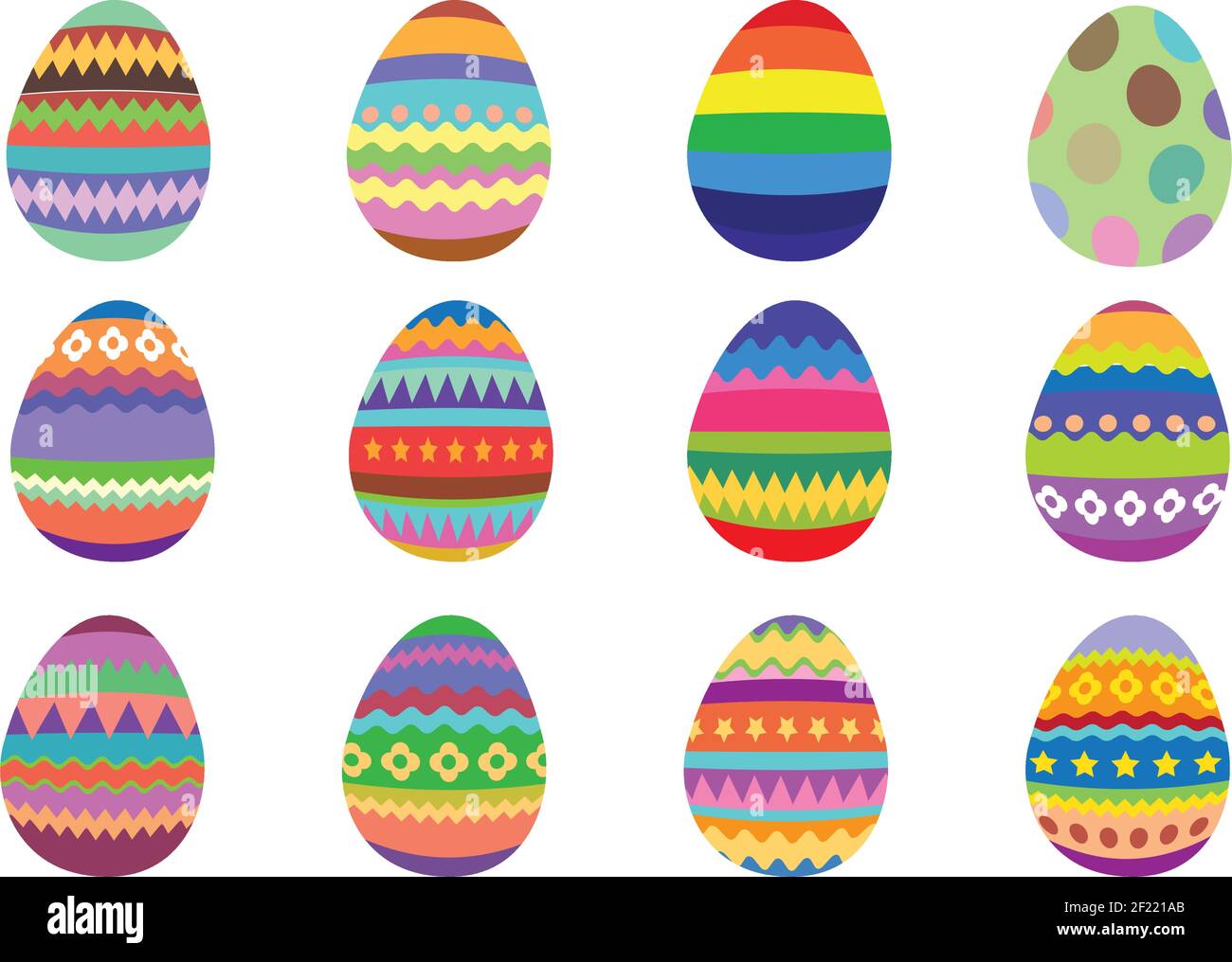 Set of 12 colourful Easter eggs on a white background. Isolated vector ...