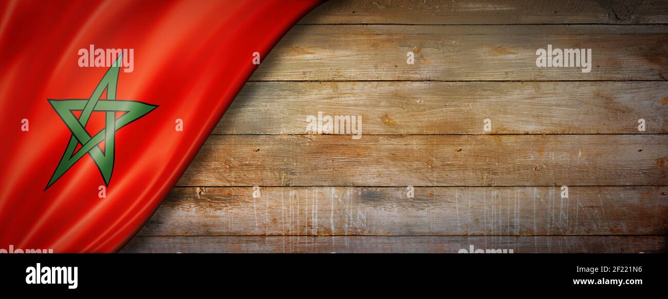 Moroccan flag on vintage wood wall banner Stock Photo - Alamy