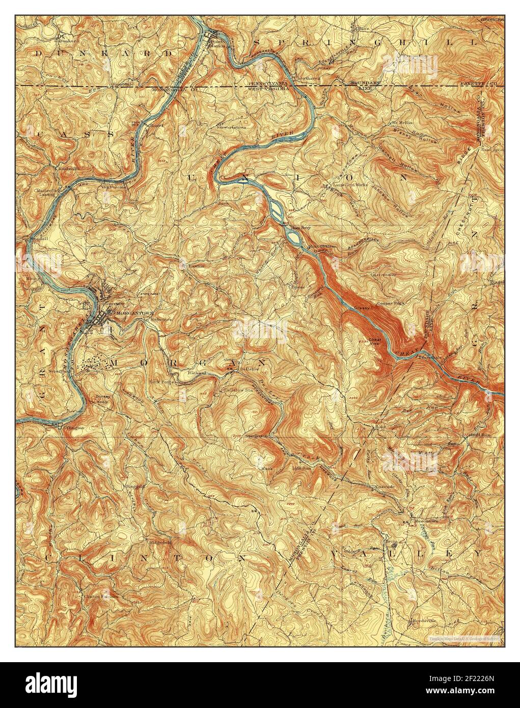 Morgantown, West Virginia, map 1902, 1:62500, United States of America by Timeless Maps, data U.S. Geological Survey Stock Photo