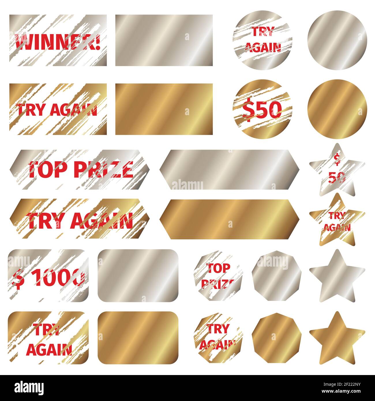 Scratch card elements. Win game lottery prize, grunge effect, vector illustration Stock Vector
