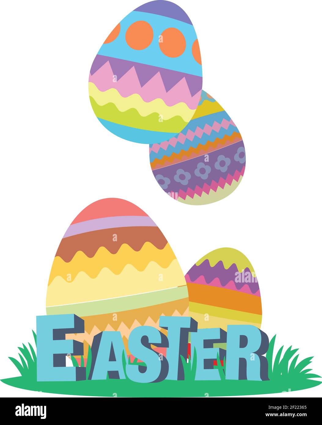 Happy easter eggs with a 3d title design. Spring summer holiday. Easter eggs on a white background. Isolated Vector Illustration. Stock Vector