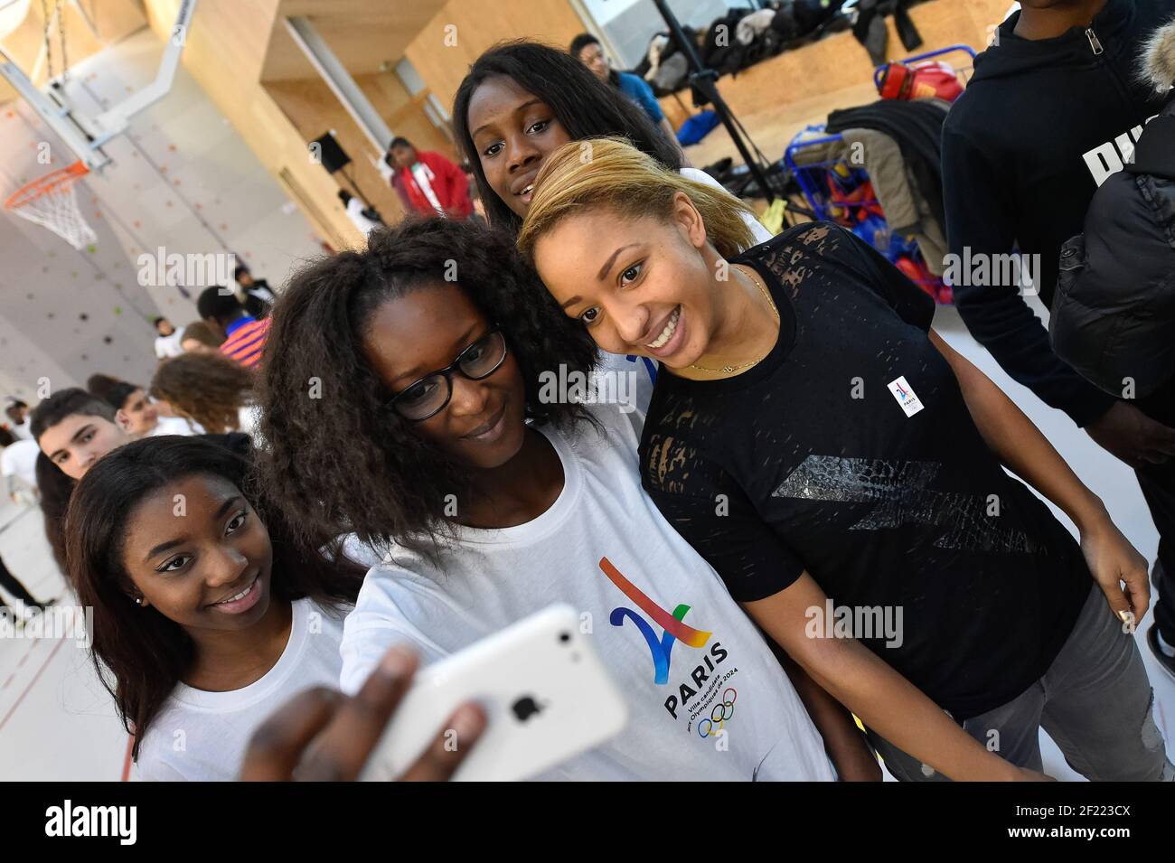 Boxer Estelle Mossely during the meeting between athletes and schoolchildren at College Dora Maar, St Denis, on February 3, 2017 - Photo Alain Gadoffre / KMSP / DPPI Stock Photo