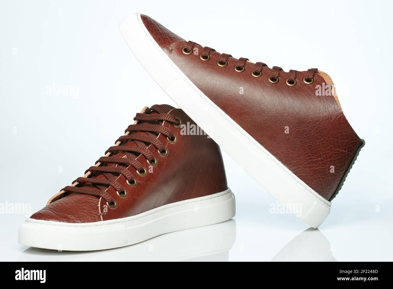 Pair of stylish leather shoes for catalog display isolated Stock Photo