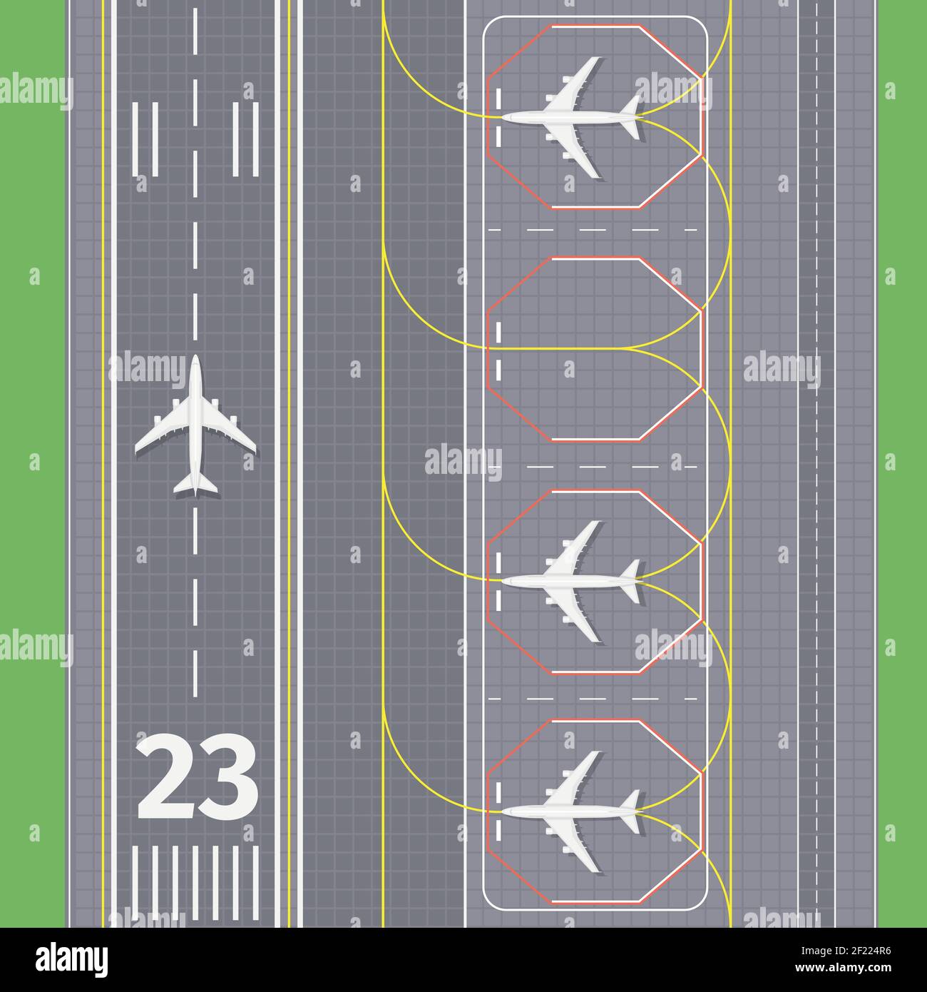 Airport landing airstrips. Airplane transport, runway for aviation, vector illustration Stock Vector