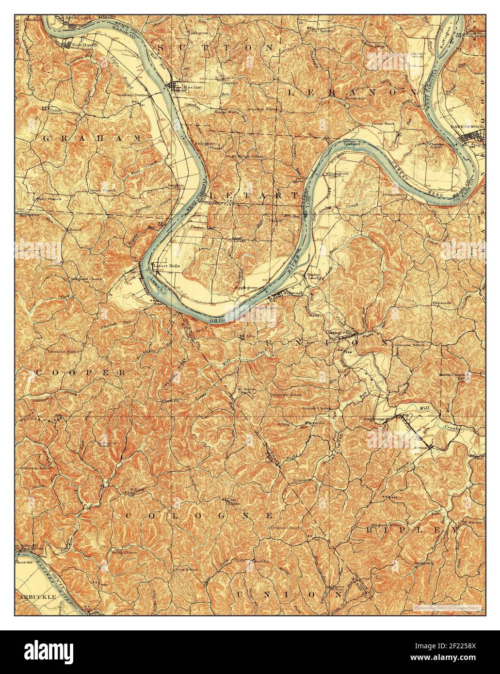 Ravenswood, West Virginia, map 1908, 1:62500, United States of America by Timeless Maps, data U.S. Geological Survey Stock Photo