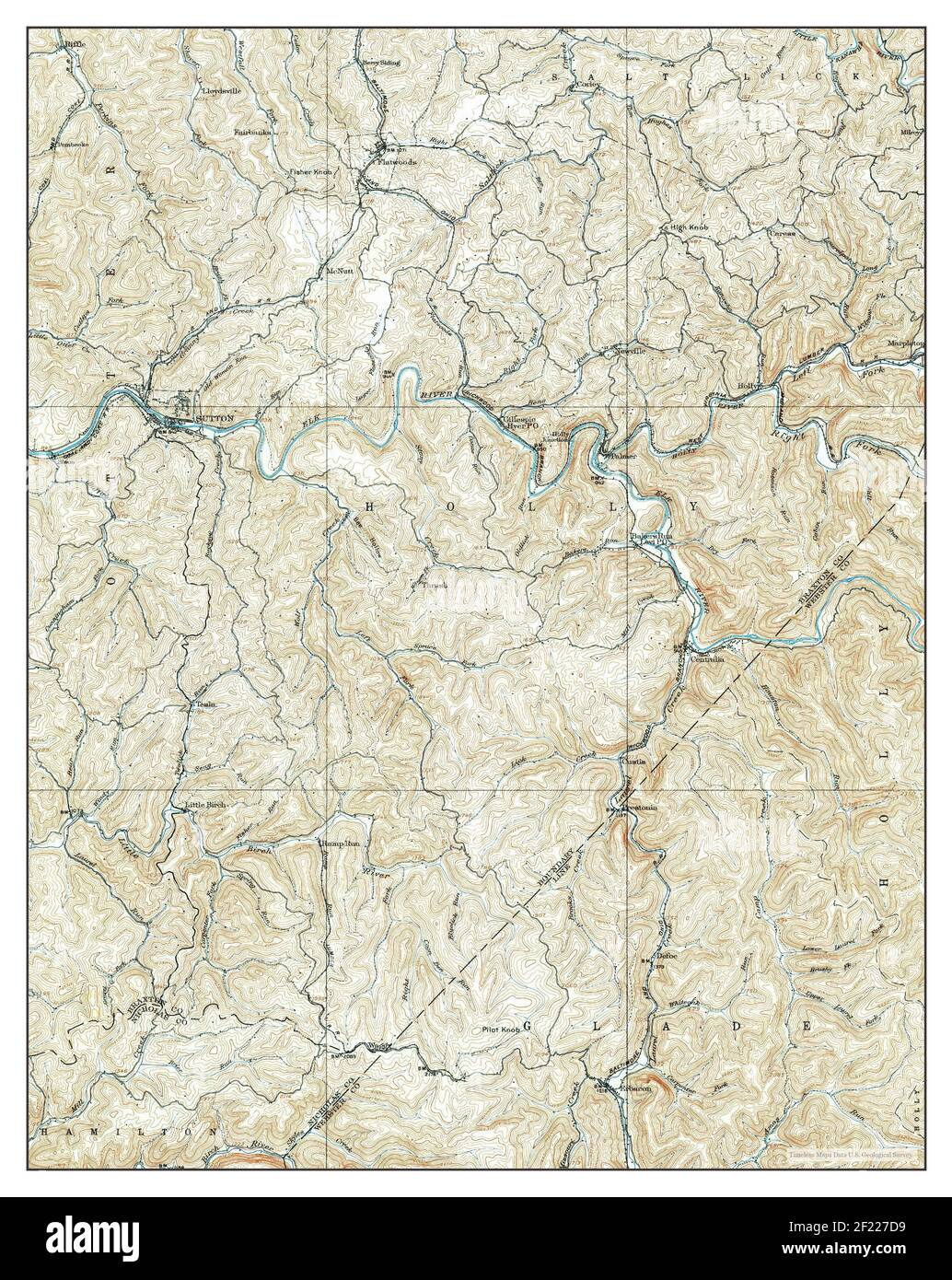 Sutton, West Virginia, map 1908, 1:62500, United States of America by Timeless Maps, data U.S. Geological Survey Stock Photo