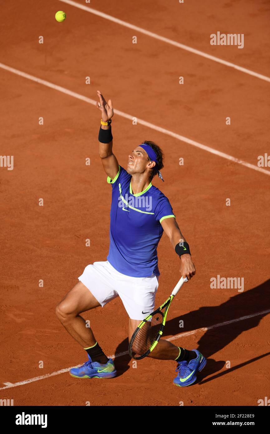 Rafael Nadal competes during the men semi-final of Roland Garros French  Tennis Open 2017, on