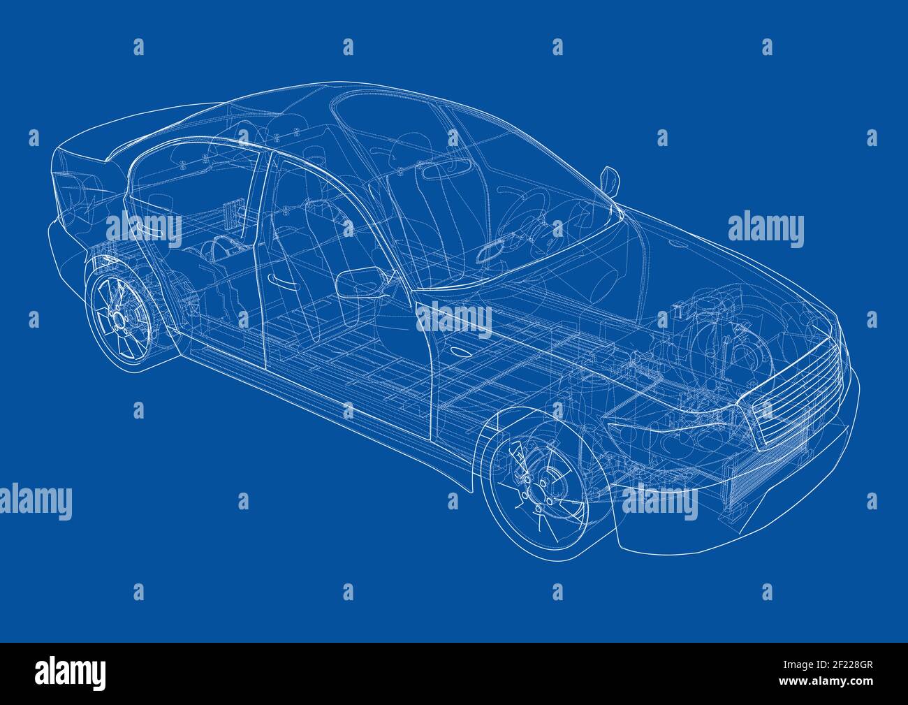 Electric Car With Chassis. Vector rendering of 3d Stock Vector