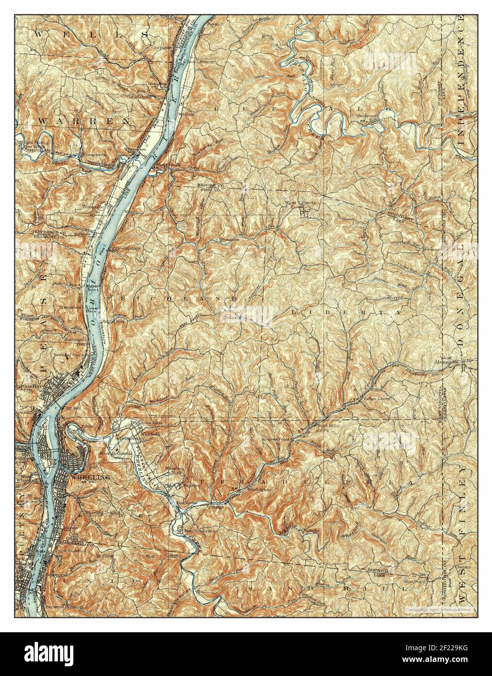 Wheeling, West Virginia, map 1902, 1:62500, United States of America by Timeless Maps, data U.S. Geological Survey Stock Photo