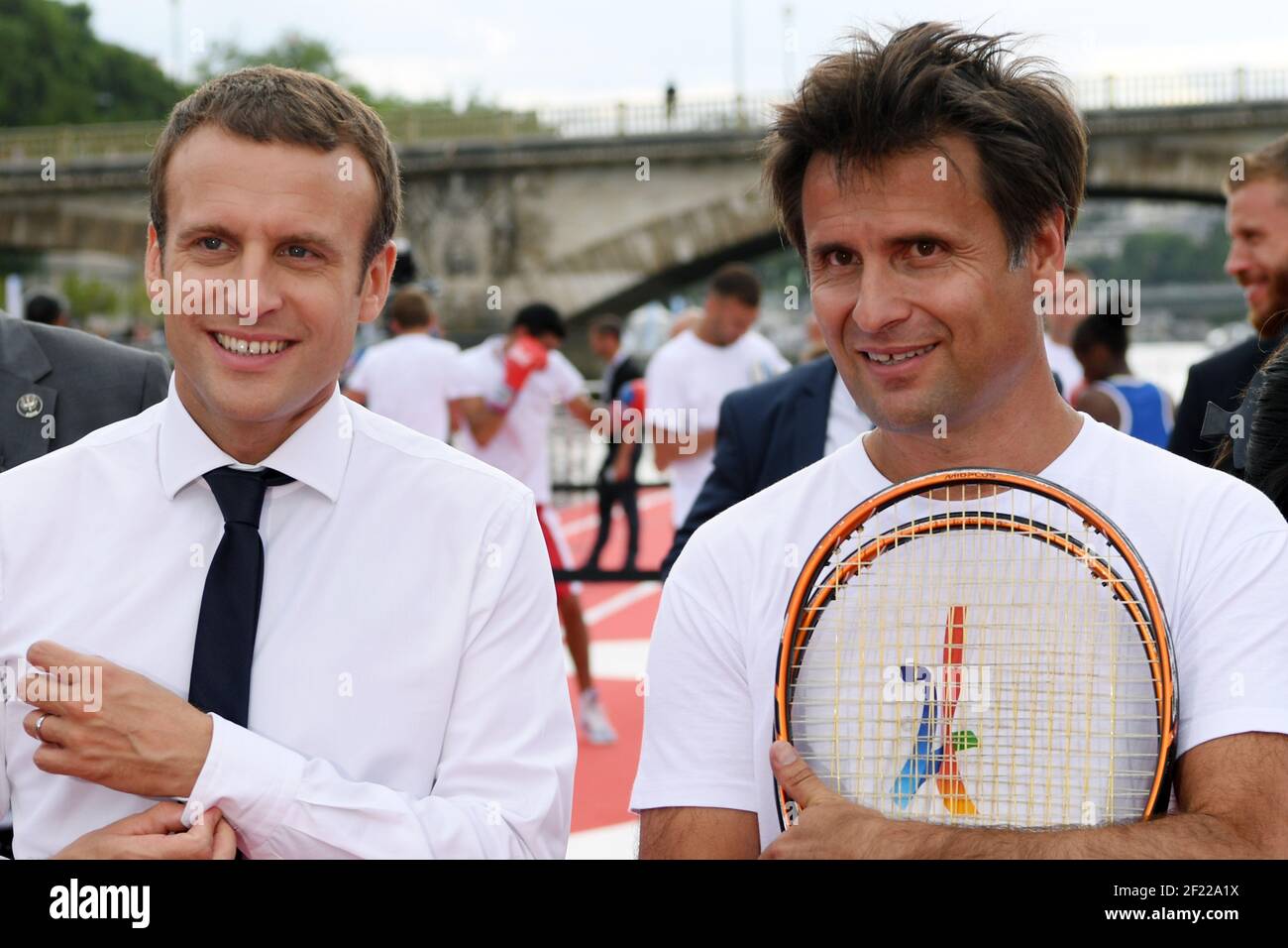 French Republic President Emmanuel Macron and former tennis player Fabrice  Santoro during the Olympics days, in Paris, France, on June 24, 2017 -  Photo Philippe Millereau / KMSP / DPPI Stock Photo - Alamy