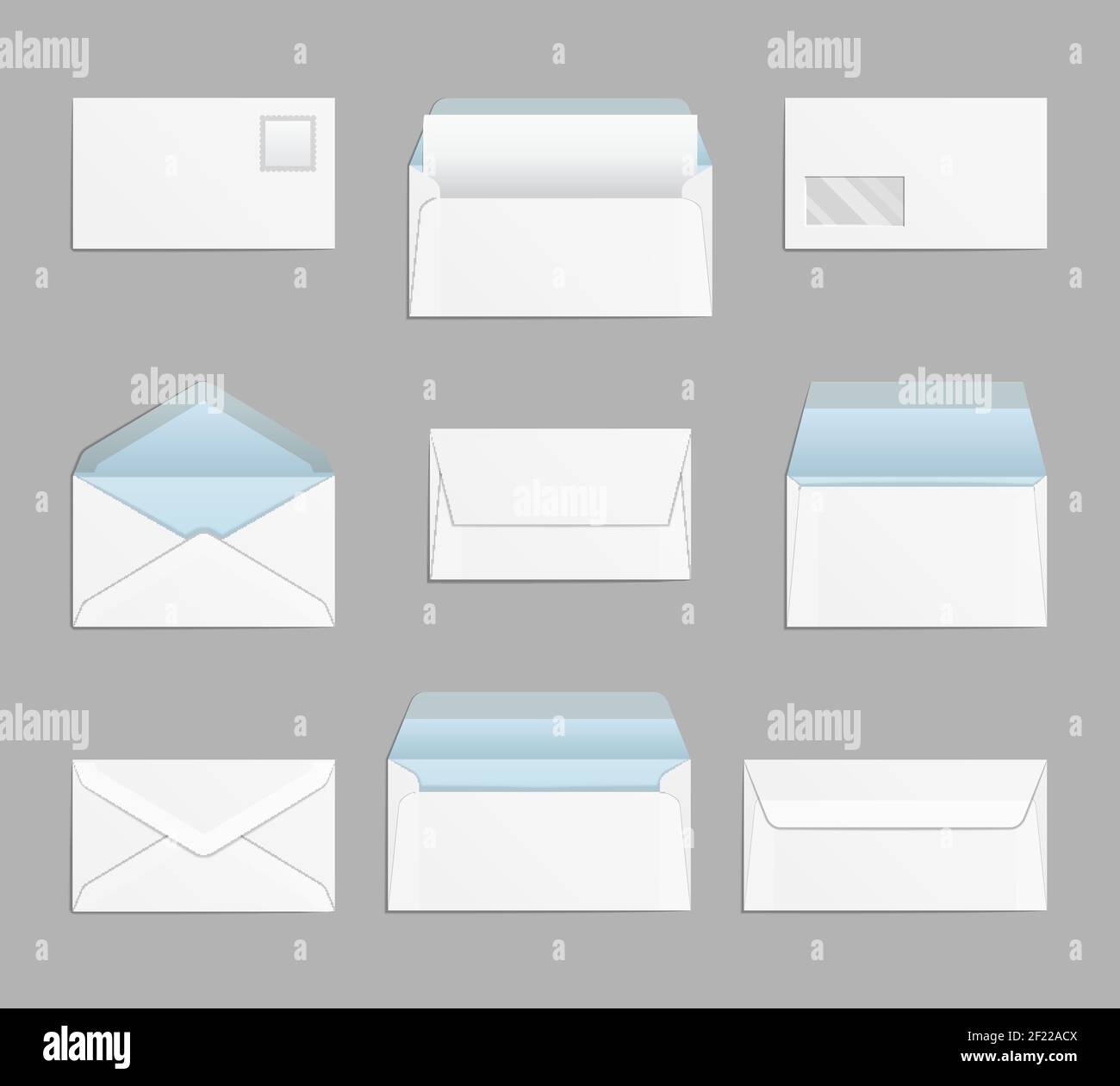 Closed and open envelopes set. Letter paper, mail and message, vector