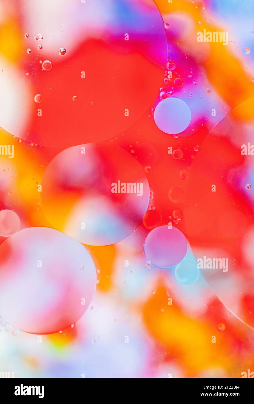 Colourful bubbles, abstract bubbles on surface, arty bubbles, oil bubbles, farbenfrohe Kreise, Abstrakte Fotografie Stock Photo