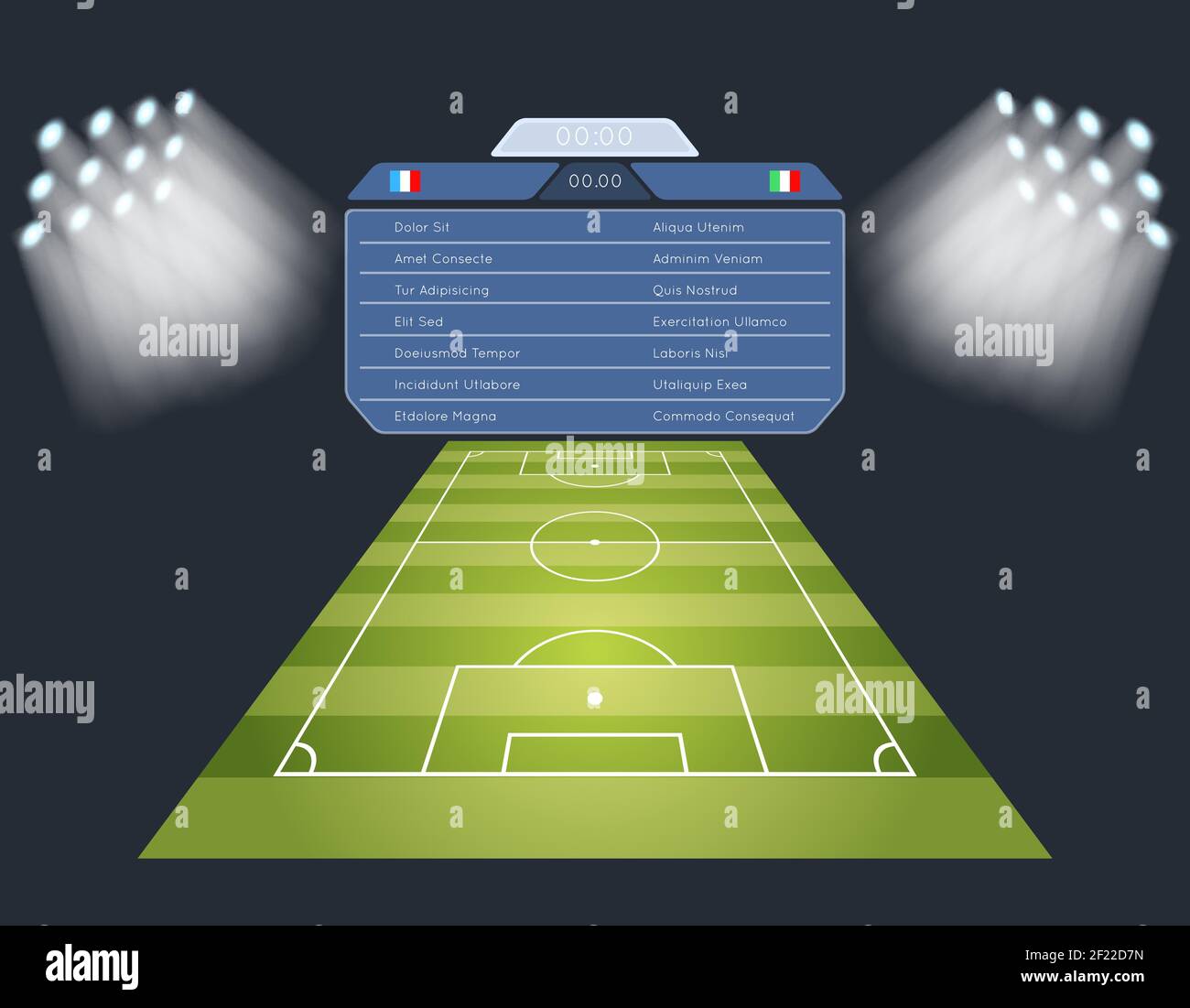 Soccer Field With Scoreboard Lighting Sport Football Game Stadium Vector Illustration Stock