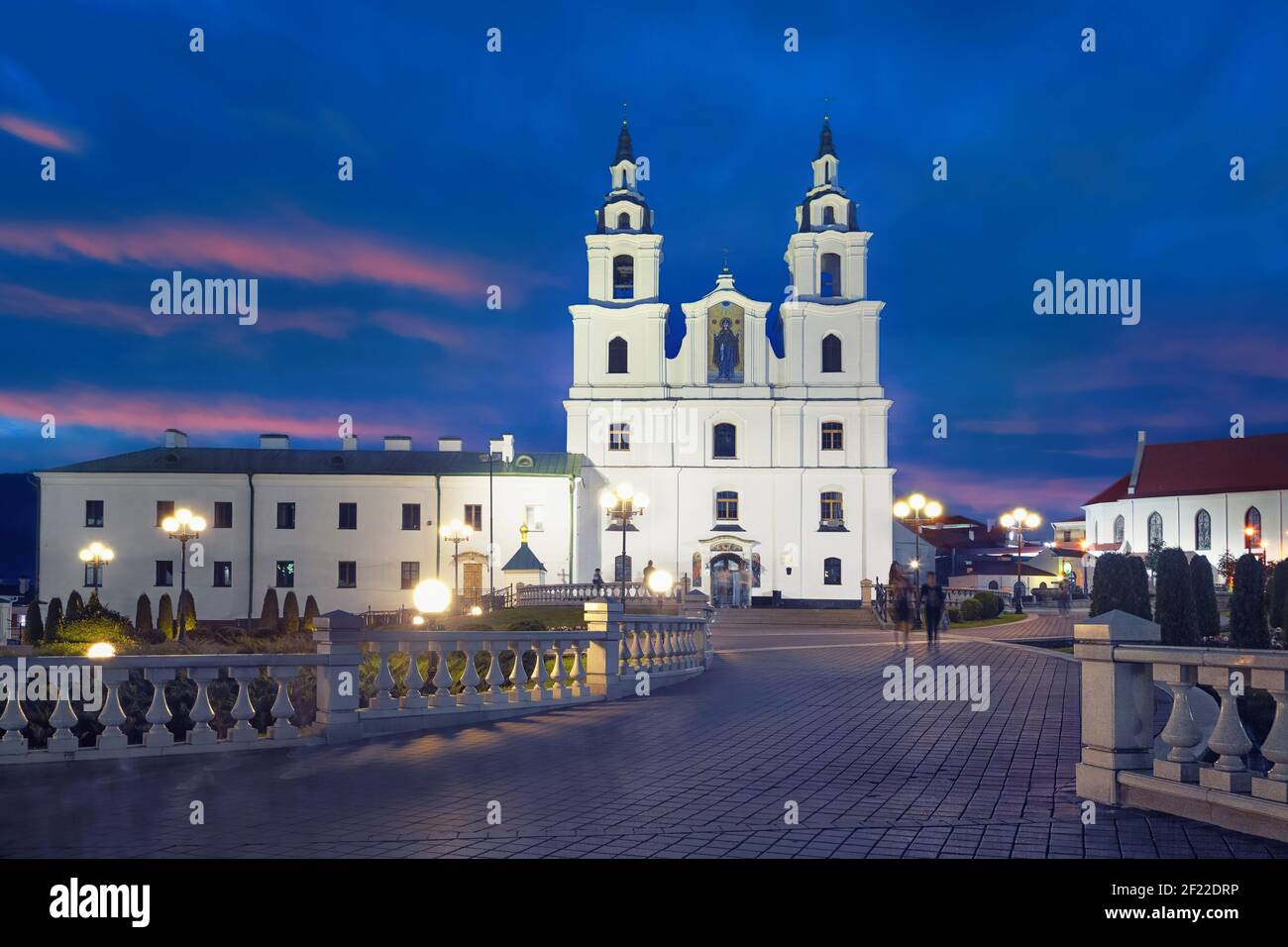 Minsk, Belarus. View of  Temple of Svyatitelya Kirilla Turovskogo at dusk Stock Photo