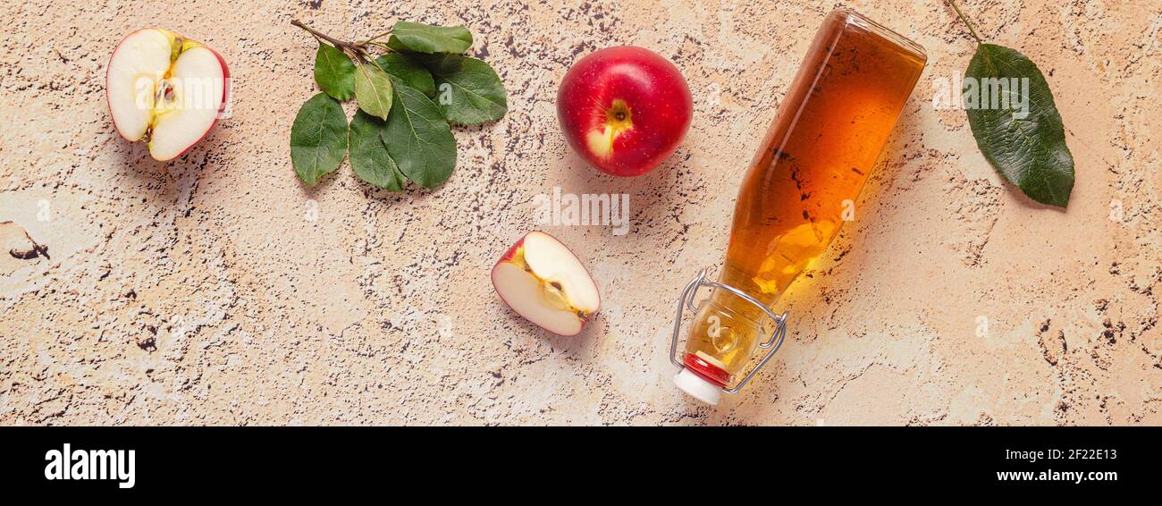 Apple cider vinegar or fermented fruit drink, top view Stock Photo Alamy