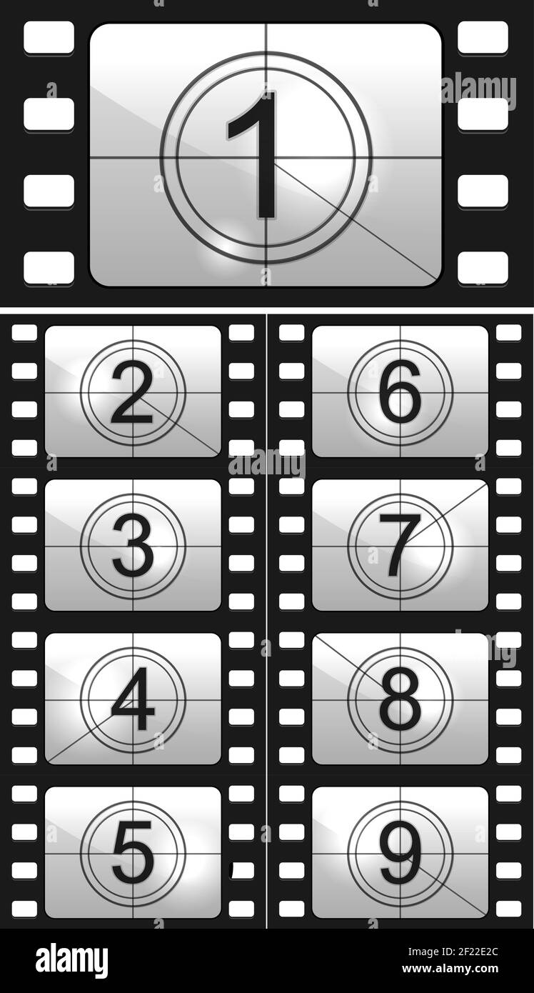 Film countdown numbers. Vector Illustration. EPS10 opacity Stock Vector