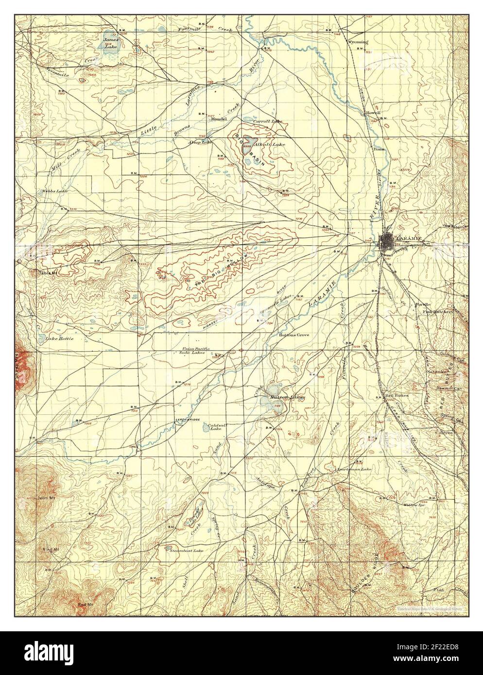 Laramie, Wyoming, map 1905, 1:125000, United States of America by Timeless Maps, data U.S. Geological Survey Stock Photo