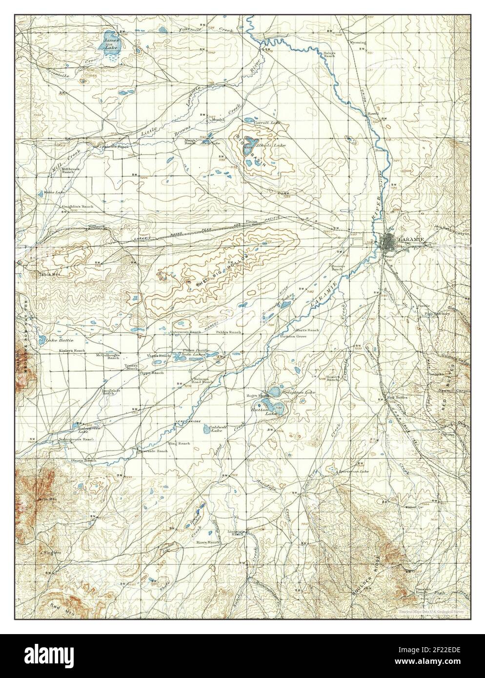 Laramie, Wyoming, map 1906, 1:125000, United States of America by Timeless Maps, data U.S. Geological Survey Stock Photo