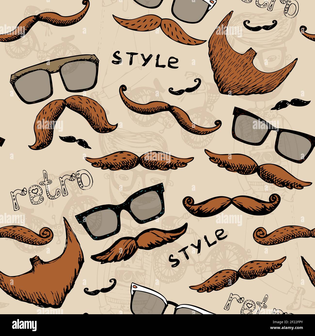 retro seamless pattern with glasses and a mustache Stock Vector