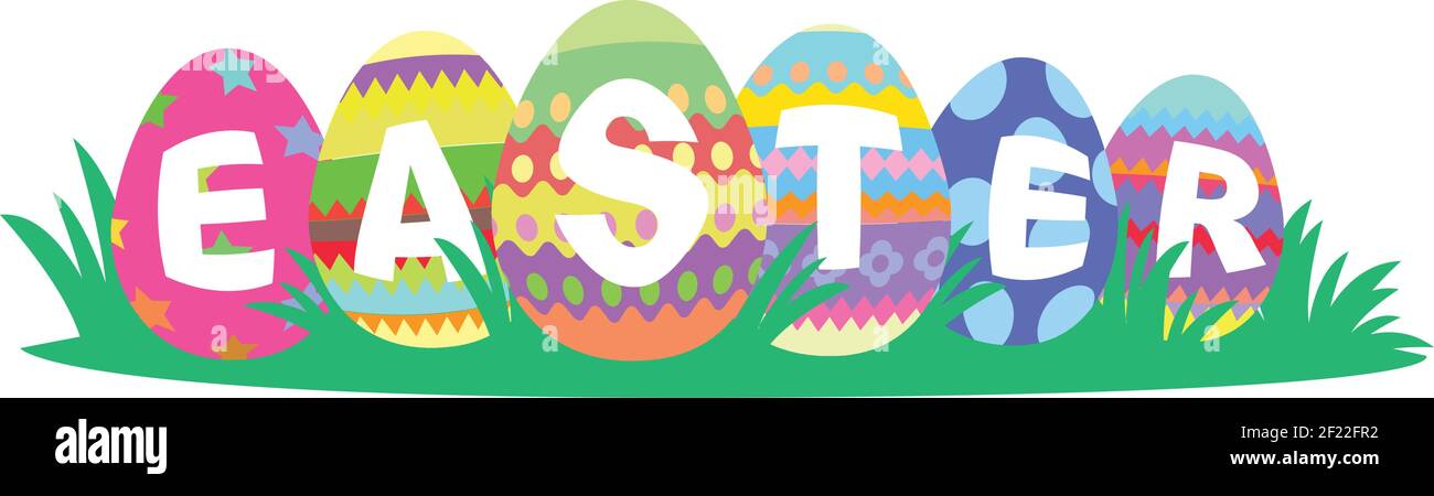 Happy easter eggs title design. Spring summer holiday. Easter eggs on a white background. Isolated Vector Illustration. Stock Vector