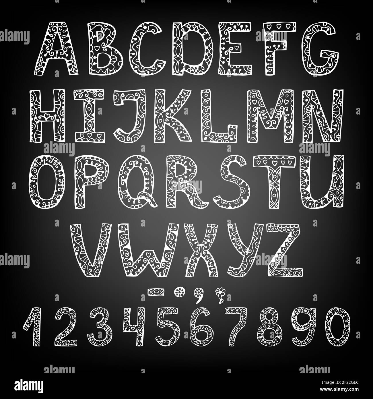 handwritten chalk ABC on blackboard, decorative alphabet Stock Vector