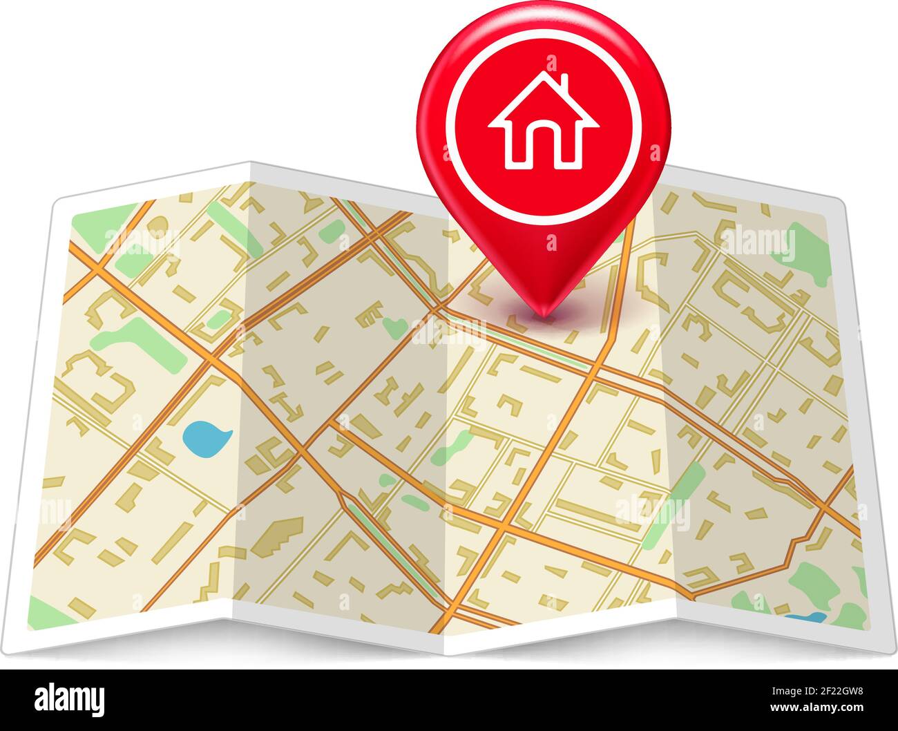 Vector City map with label home pin isolated on white. EPS10 opacity. Editable EPS and Render in JPG format Stock Vector