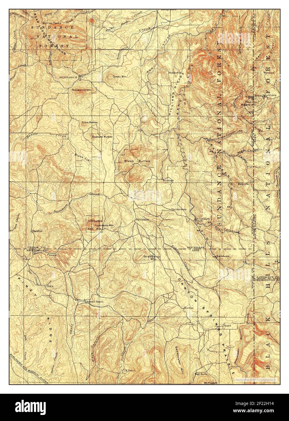 Sundance, Wyoming, map 1902, 1:125000, United States of America by Timeless Maps, data U.S. Geological Survey Stock Photo