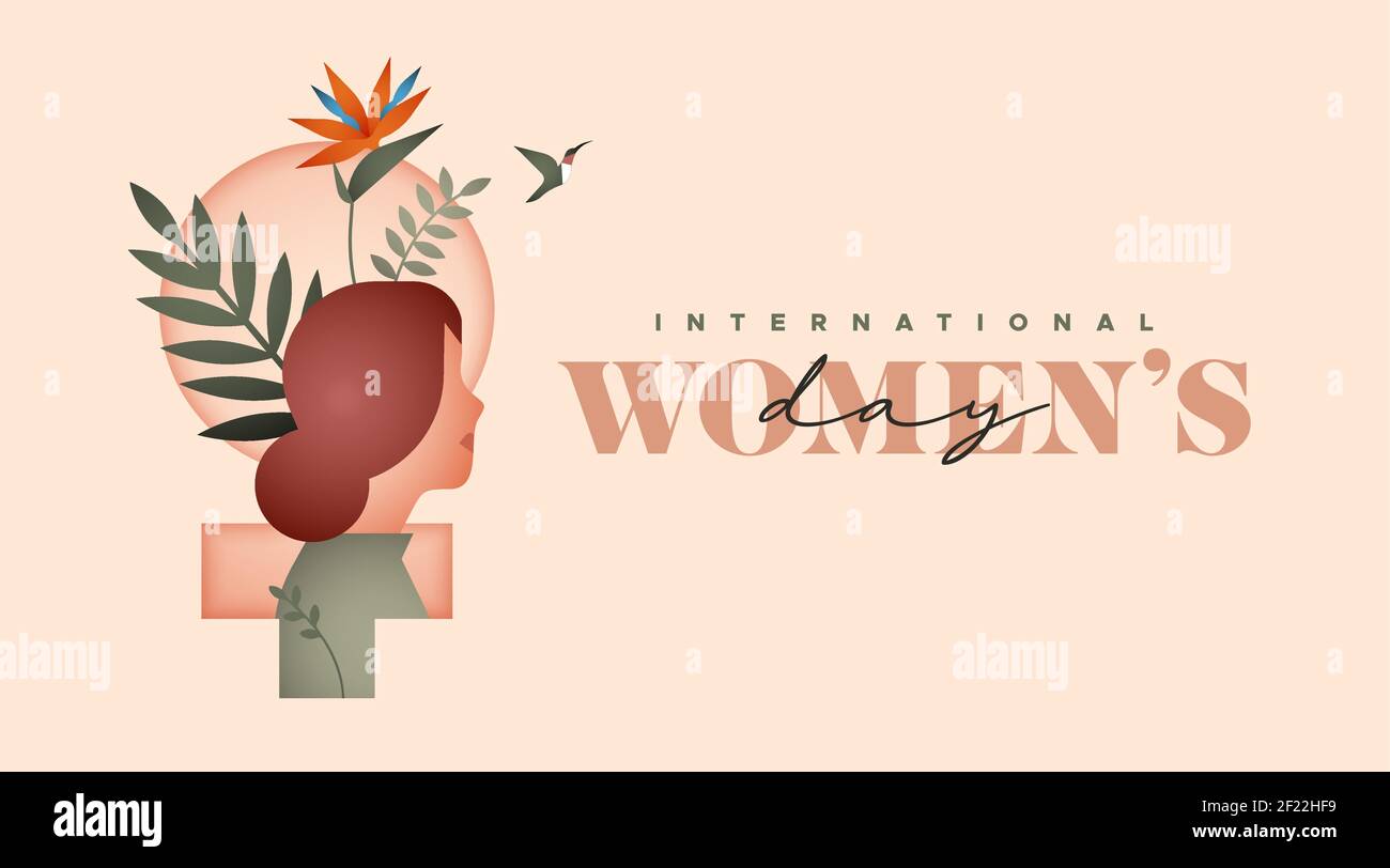 Happy Women Day greeting card illustration. Beautiful woman face with ...