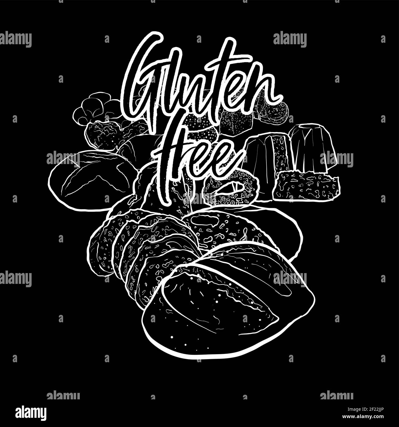 Gluten free baked coloured label on black for wall art and shirts prints Stock Vector