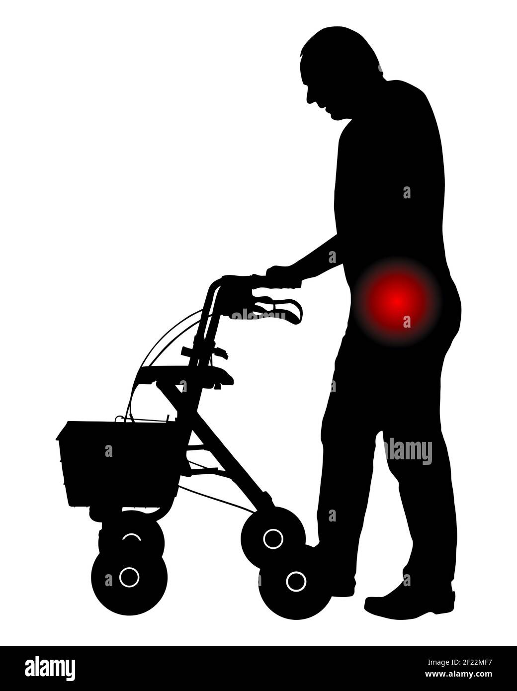 Man with hip pain and rollator Stock Photo