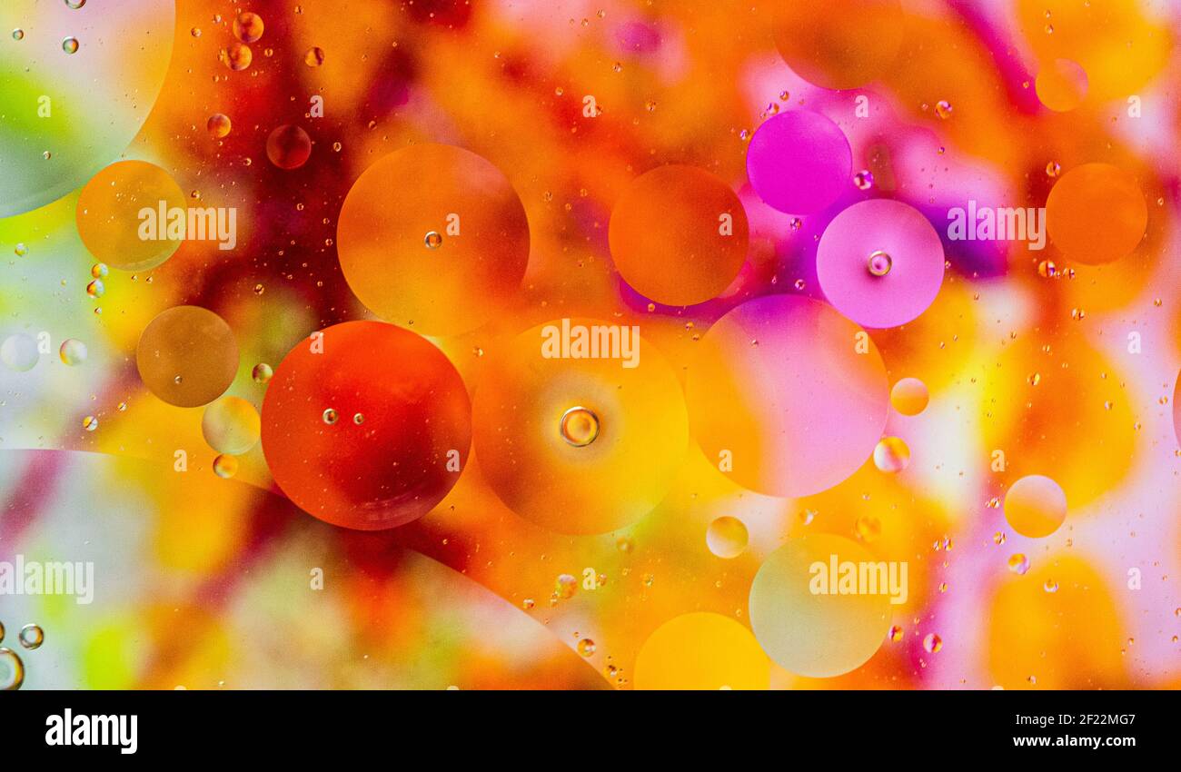 Colourful bubbles, abstract bubbles on surface, oil on water, farbfrohe Kreise Stock Photo