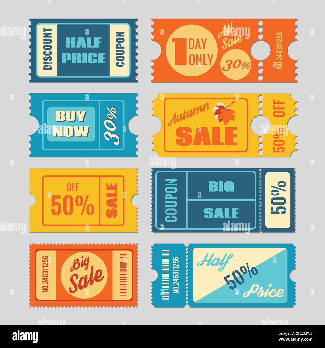 Discount coupon, sale tickets vector set. Label and tag, price retail
