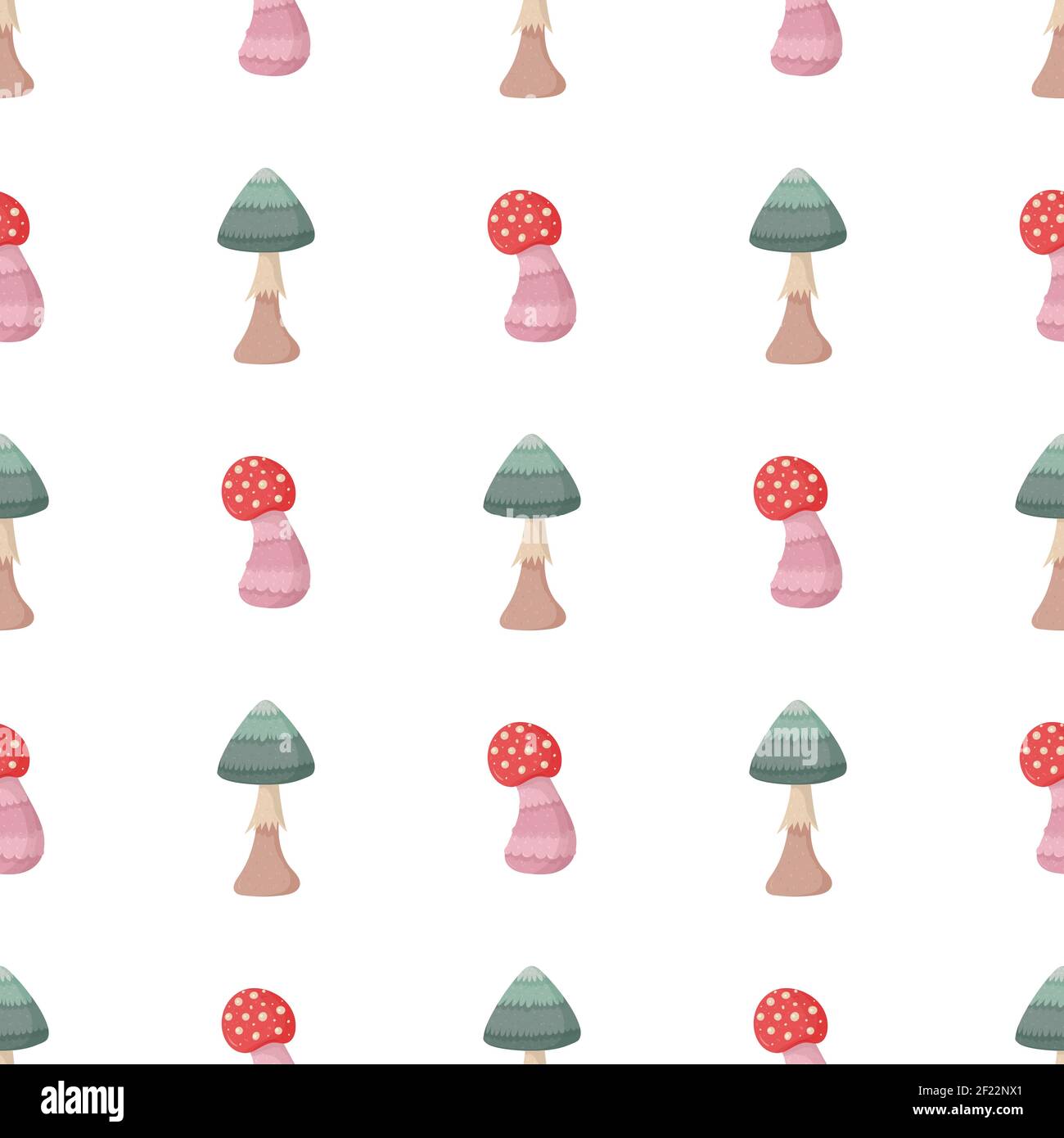Witch seamless pattern with red and green mushroom. Stock Vector