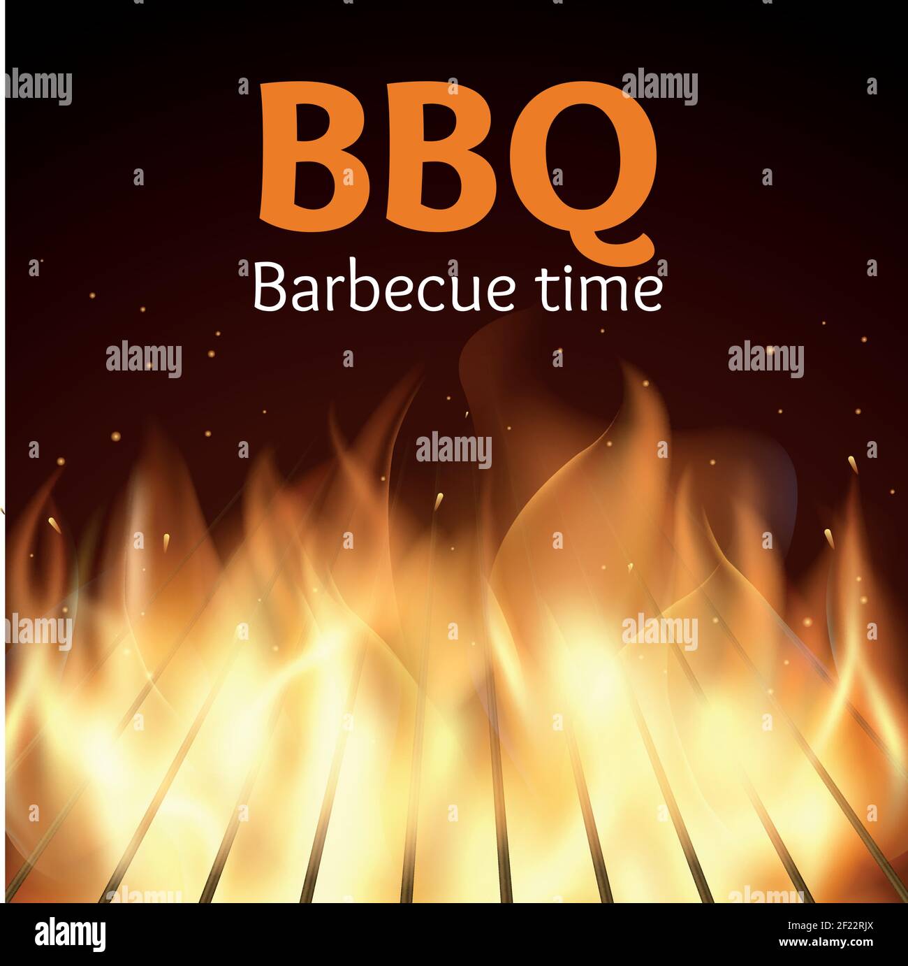 Grille with fire. BBQ poster. Flame for barbecue, cooking grilled, vector illustration Stock Vector