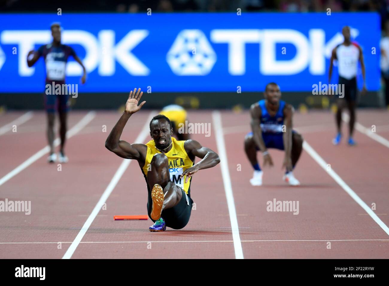 Usain Bolt (JAM) injury in 4 x 100 Metres Relay Men during the