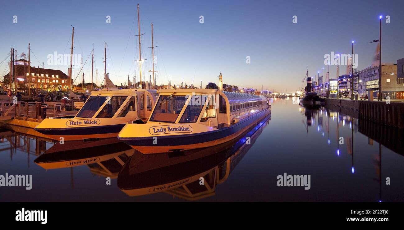 New harbor in the evening, Havenwelten, Bremerhaven, Bremen, Germany, Europe Stock Photo