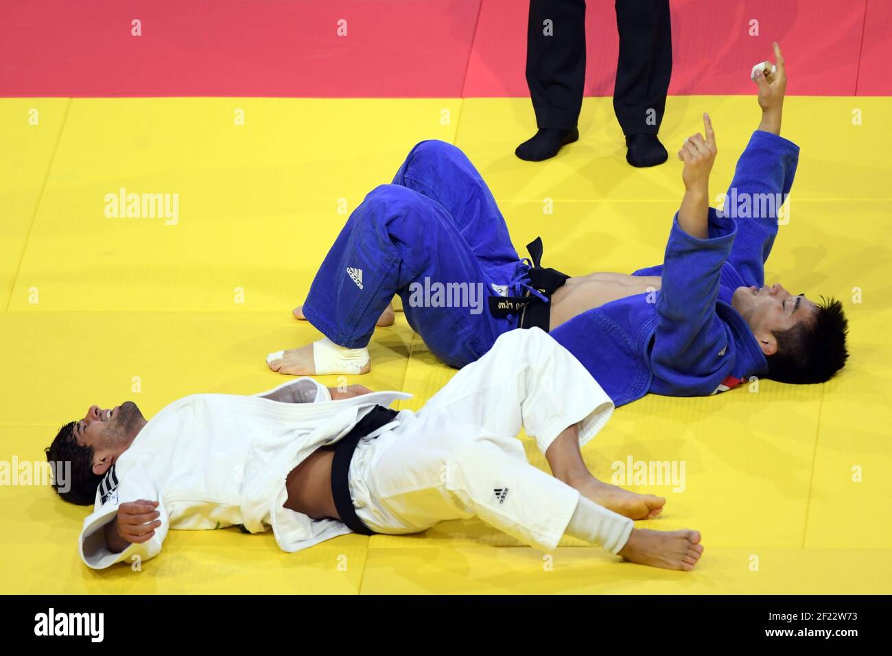 Lasha Shavdatuashvili (Geo) and Changrim An (Kor) compete in -73kg category for the bronze medal contest during the Suzuki World Judo Championships 2017, in Budapest, Hungary, Day 3 on August 30th, 2017 - Photo Philippe Millereau / KMSP / DPPI Stock Photo