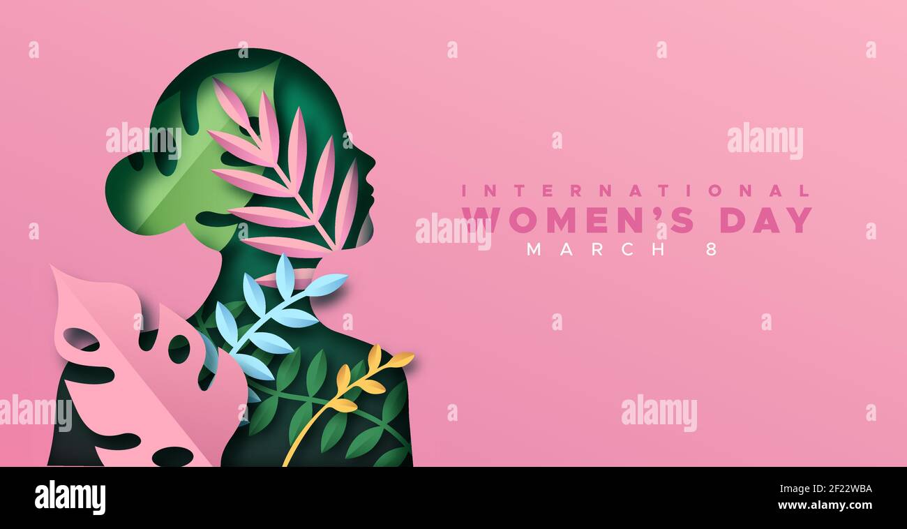 Happy Women Day greeting card illustration. 3D papercut female ...