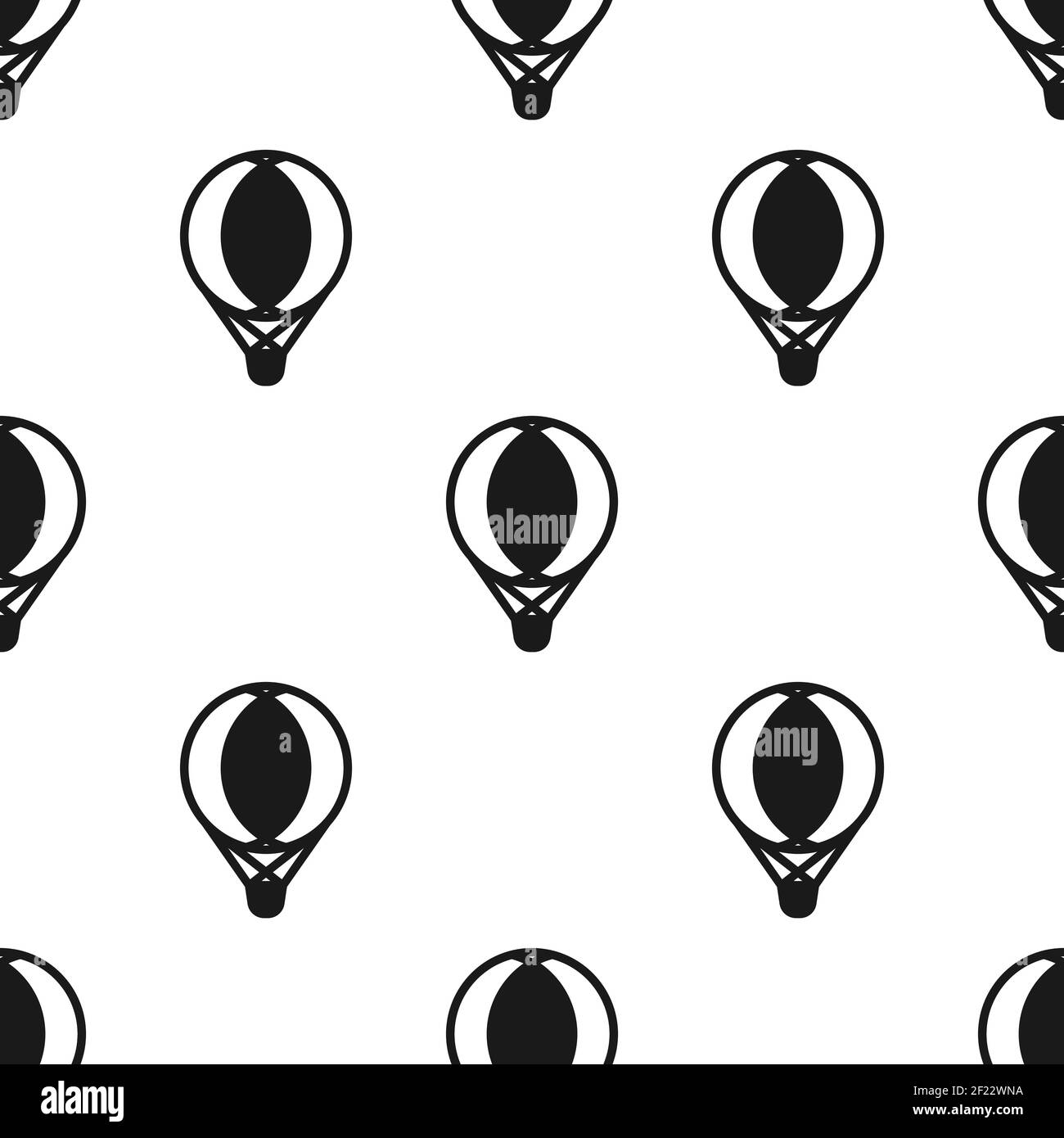black hot air baloons line silhouettes on white background. Flat cartoon vector ornament. Retro style background. Seamless pattern. Good for print, pa Stock Vector