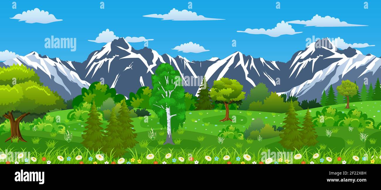 Summer nature landscape with mountains, Stock Vector