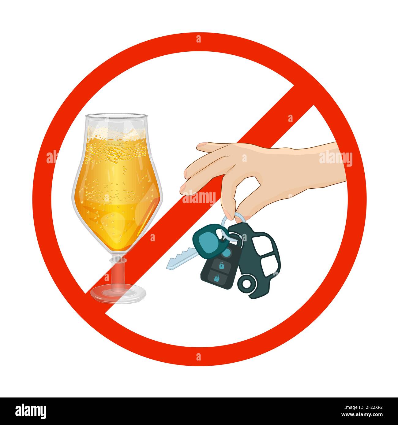 Dont drink and drive sign isolated on white background. Warning icon in red circle with beer and car keys. Be a responsible driver.Vector illustration Stock Vector