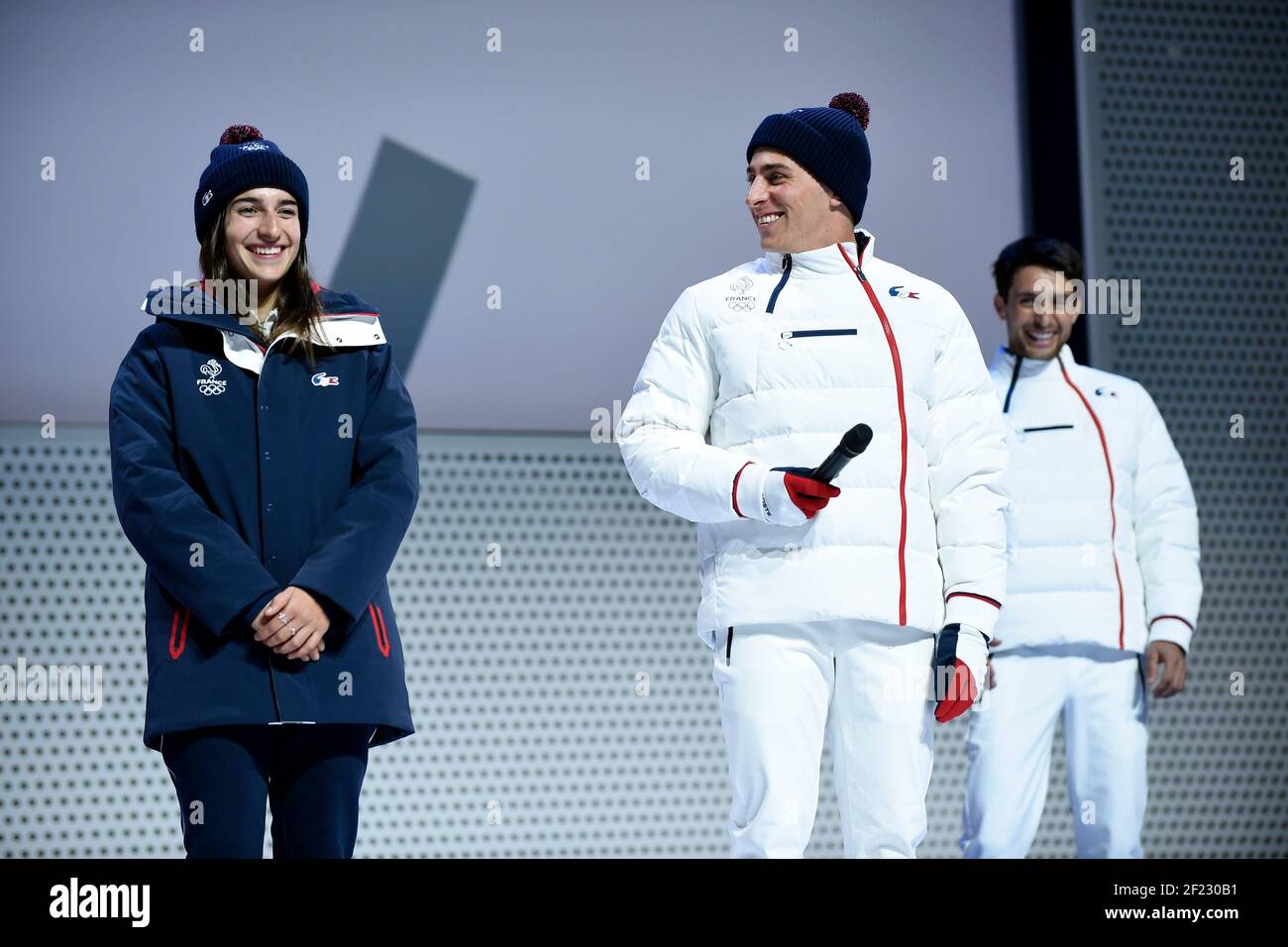 Presentation of Lacoste outfits during French Team Presentation 100 days  prior to the Pyeongchang Olympic Games 2018 at Salle Pleyel, Paris on  October 4th, 2017. Photo Jean-Marie Hervio / KMSP / DPPI Stock Photo - Alamy
