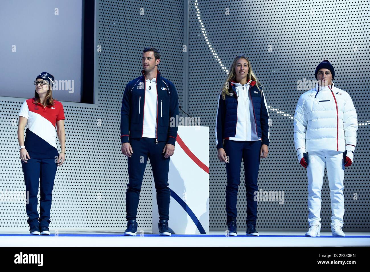 Presentation of Lacoste outfits during French Team Presentation 100 days  prior to the Pyeongchang Olympic Games 2018 at Salle Pleyel, Paris on  October 4th, 2017. Photo Jean-Marie Hervio / KMSP / DPPI Stock Photo - Alamy