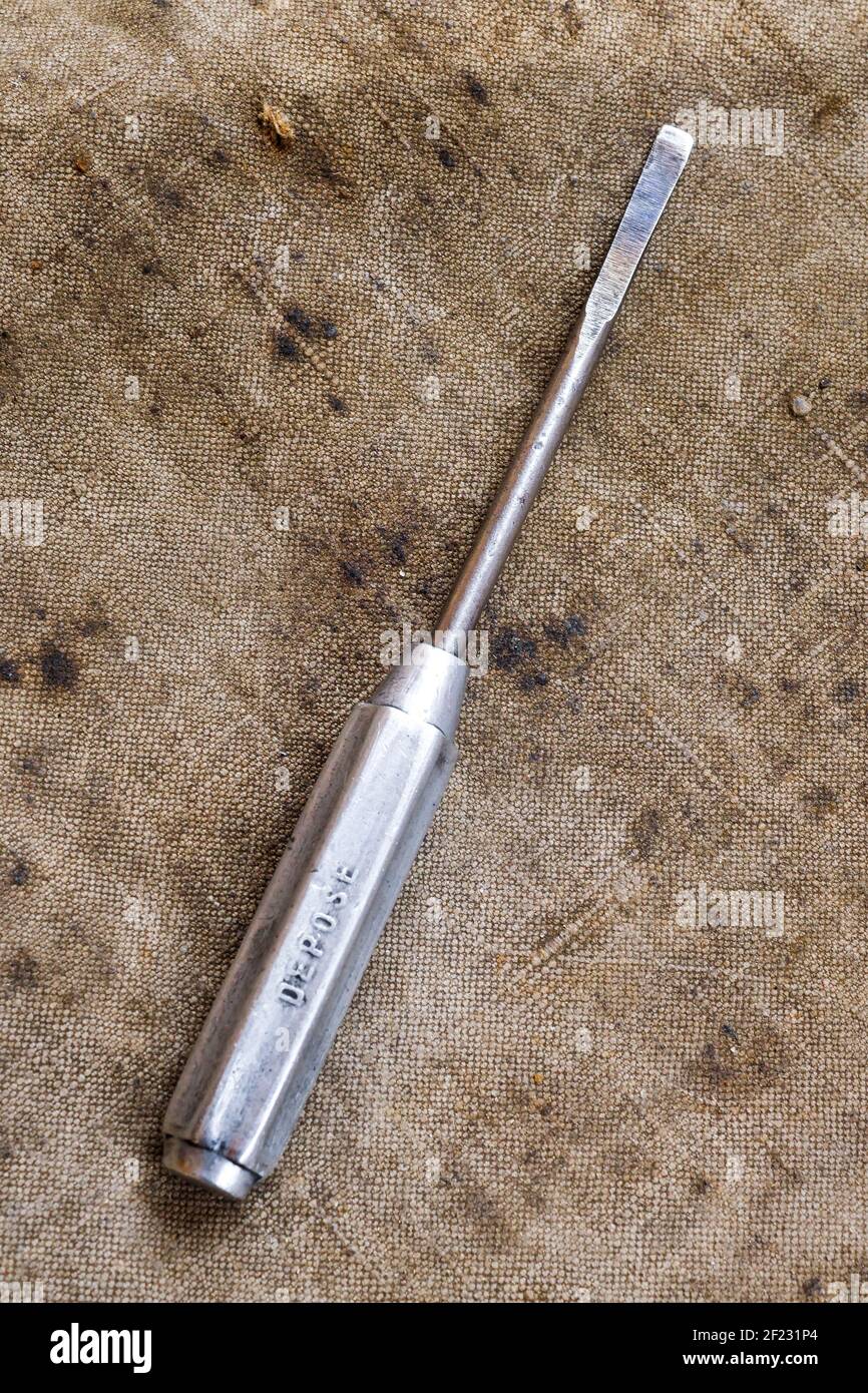 Metallic screwdriver, closeup view, France Stock Photo Alamy