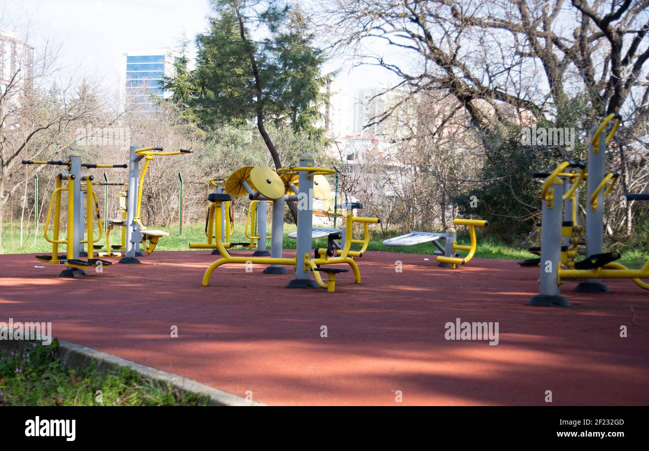 Sports equipment in the park, istanbul Turkey Stock Photo Alamy