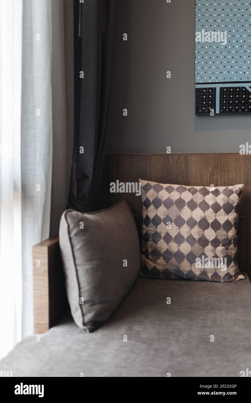 black and grey modern bedroom interior Stock Photo Alamy