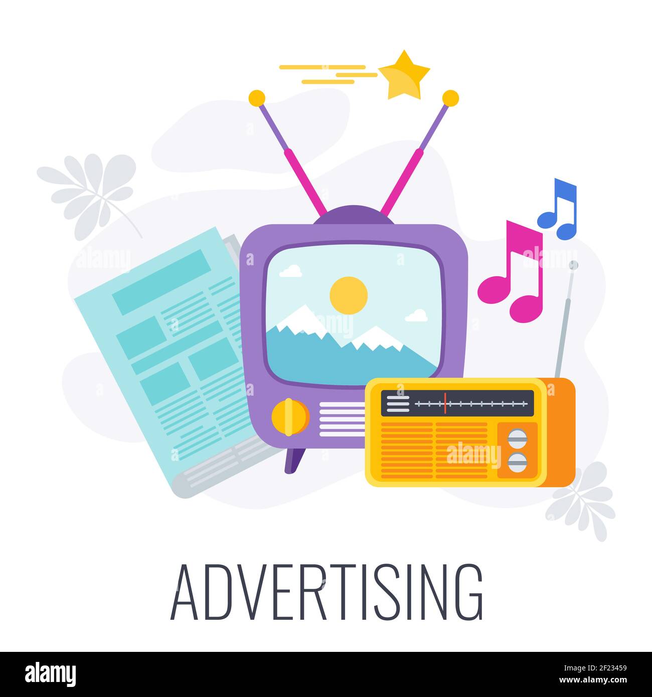 Advertising marketing icon. TV, ragio and newspaper. Stock Vector