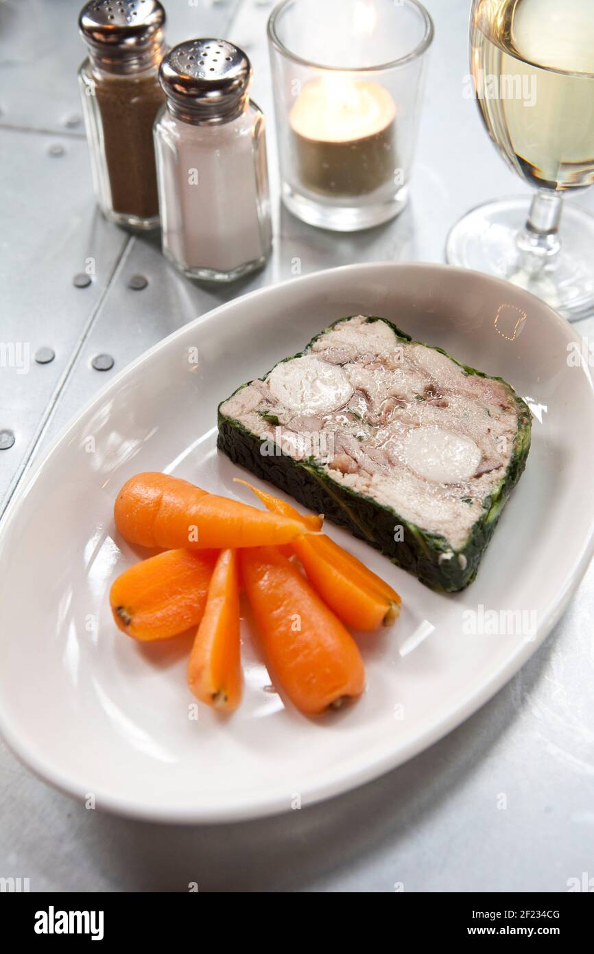 *For use in the Evening Standard only - charges may apply*  Ape & Bird, Central London Pic Shows: Rabbit Terrine & Pickled Carrots Stock Photo