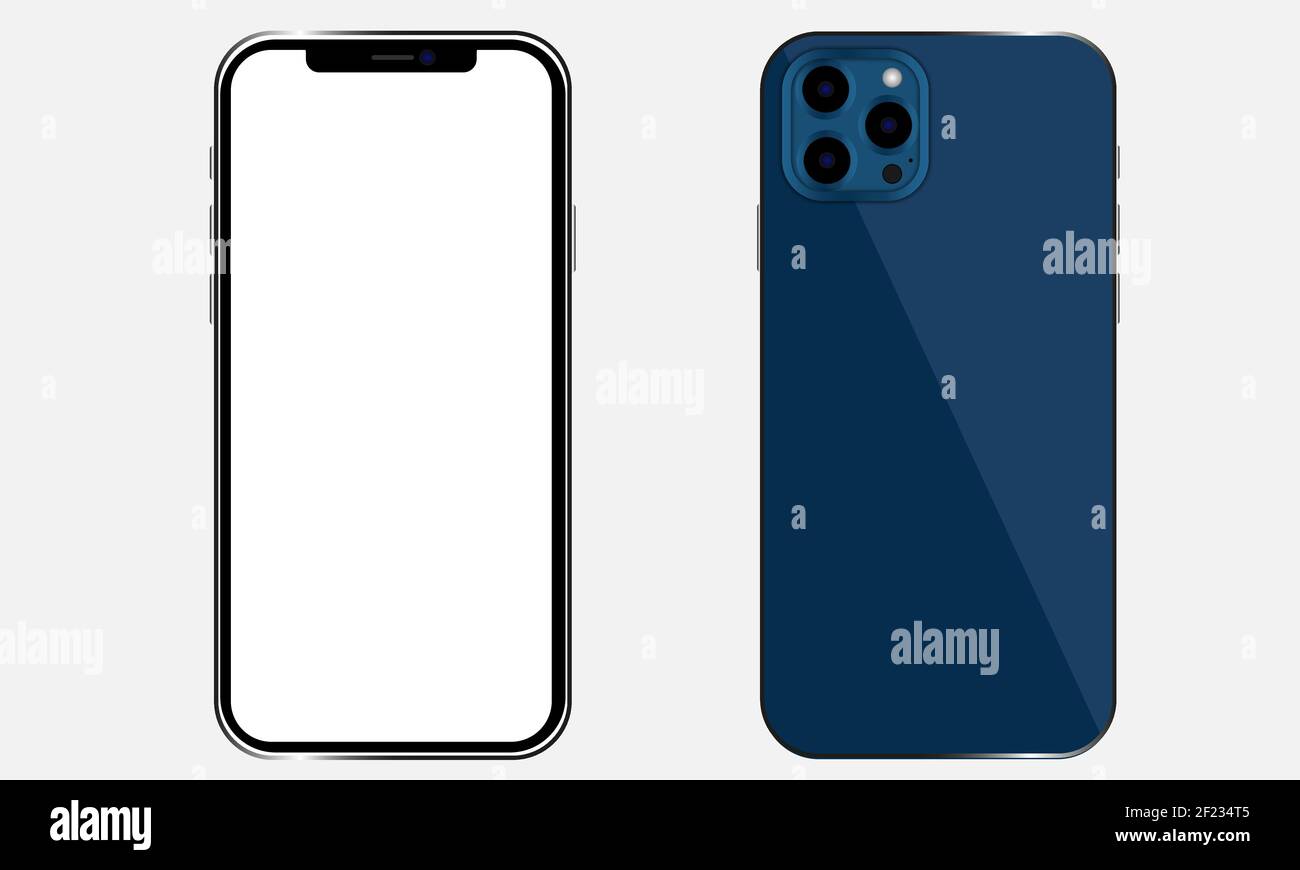 Vinnytsia, Ukraine - March 09, 2021: Newly released iphone 12 pro mockup. Pacific blue color 3d realistic vector mockup Stock Vector